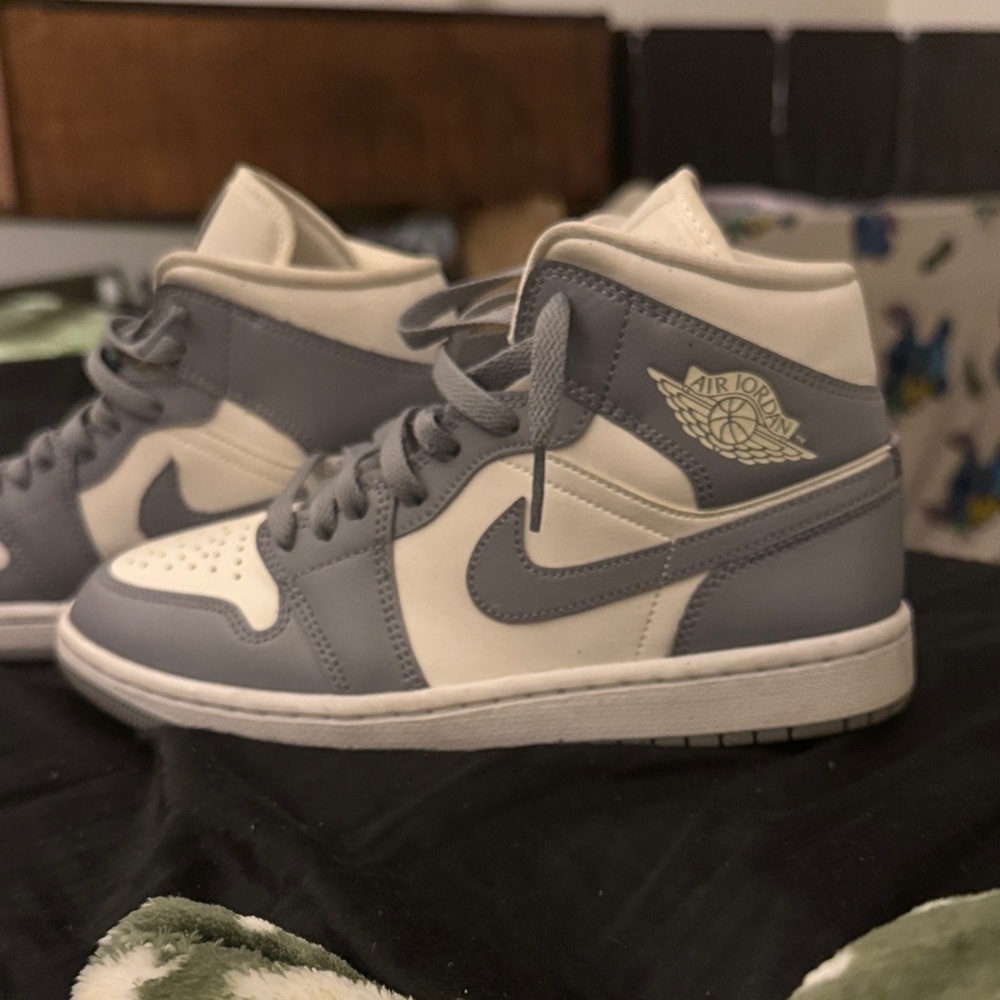 Air Jordan Gray and White Mid-Top Sneakers